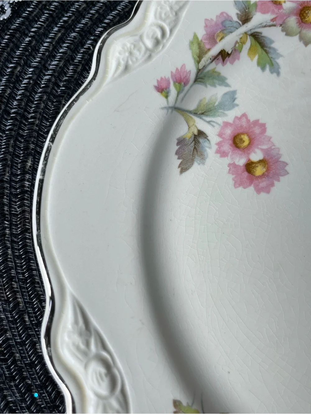 Homer Laughlin Virginia Rose JJ59 Dinner Plate Platinum Trim